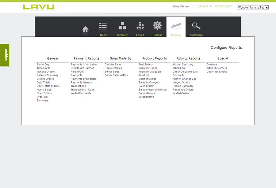 POS Lavu Reports Screen